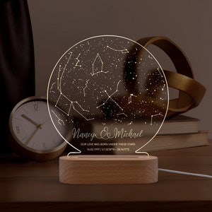 Personalisierte Konstellationskarte Lampe, Geschenk Sternenkarte auf Nachtlicht, Sternenkarte Geschenk für Paare, Valentinstag Geschenke, Jubiläumsgeschenke
