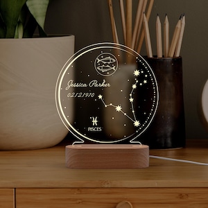 Spersonalizowana lampka nocna zodiakalna, spersonalizowane prezenty zodiakalne, lampka nocna zodiakalna, prezent horoskopowy, lampka nocna astrologiczna, prezent na pierwsze urodziny