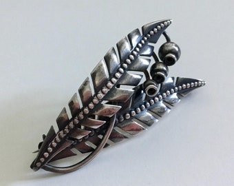 Mid-Century Modern Danish Design Silver Brooch, Lily of the Valley stylized floral jewelry, almost sculptural a blend of Art Deco and modern