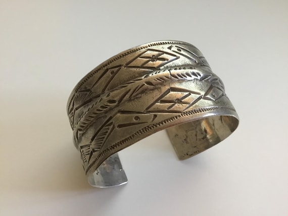 Antique Large Heavy Solid Silver Berber Cuff Brac… - image 1