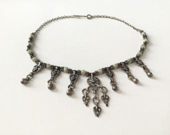 Old Small Silver Agate Yemen Necklace, Young Girl Woman Jewelry, From The Arabian Peninsula tribal Adornment, Authentic Ethnic Boho Jewelry