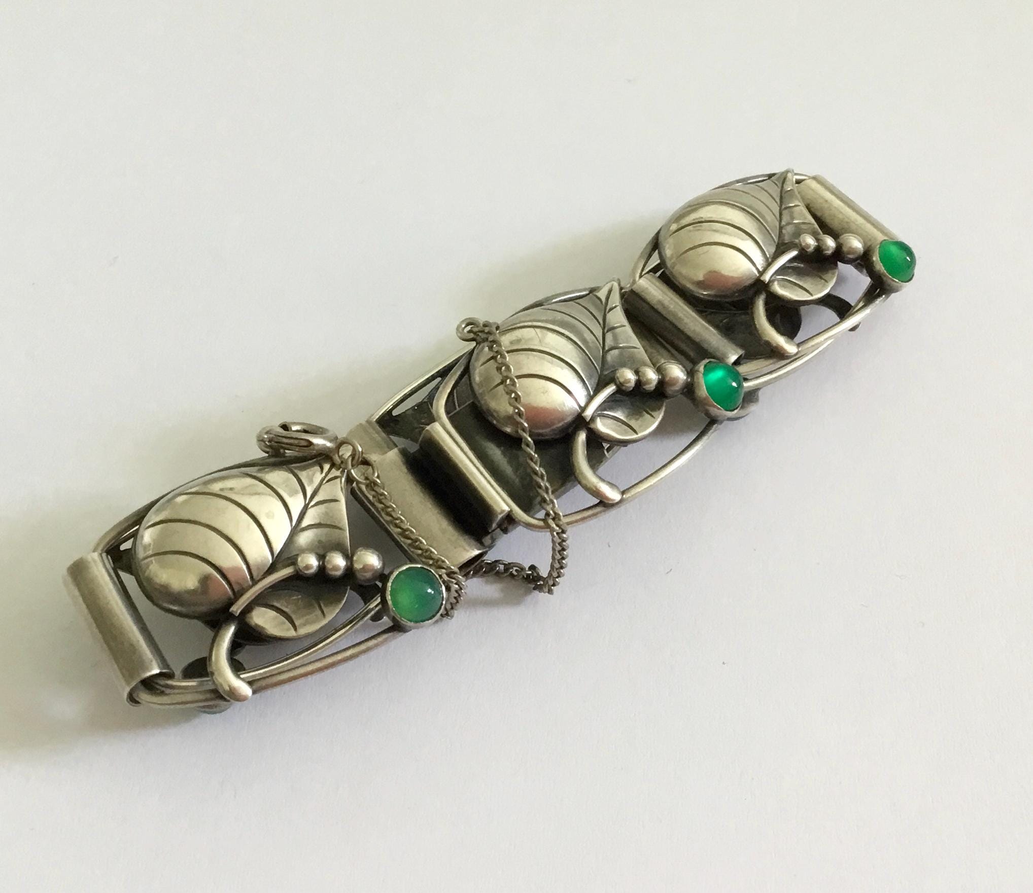Bracelet Scandinave Antique En Chrysoprase - Avec Perles, Pierre Naturelle Non Traitée, Occasion