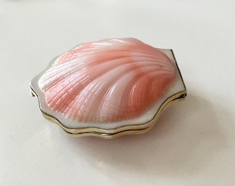 Rare Semi-Antique USSR Russian Figural Clam Shell Powder Compact 875 Silver Gilt Celluloid Casing, Complete Intact, Mirror & Net, Hallmarked