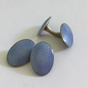 Vintage Silver Cufflinks, Norwegian Light Blue Enamel Oval Double-Sided Cufflinks Understated yet eye-catching 1950s Dad, Husband, Boss gift