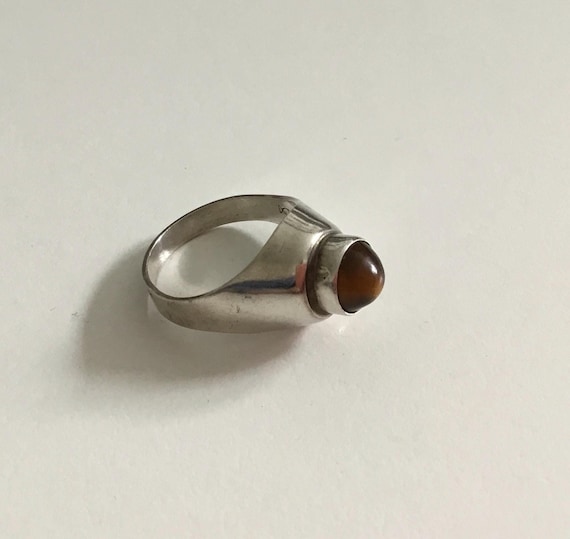 Midcentury Modern Ring, Scandinavian Simple Tigers Eye & Silver Design, Swedish Streamlined Look Understated Yet Eye-catching, Quality Made.