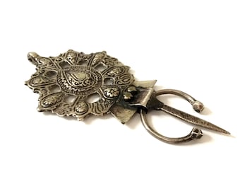 Large Ethnic Libyan Hallmarked Cast Fibula, Authentic Tribal Adornment, Semi Antique Berber Jewelry, Pendant Cloak Pin Brooch Collector Item