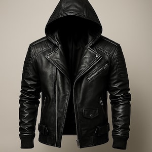 Men&#39;s Handmade Distressed Vintage Cowhide Leather Biker Jacket with Leather Hood