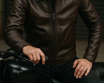 Handmade Distressed Cowhide Leather Biker Jacket - Men's Vintage Style