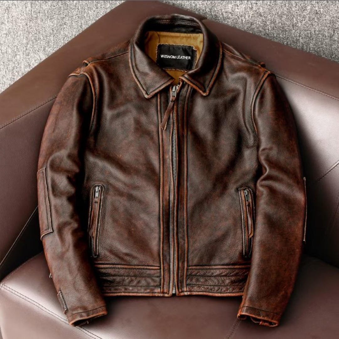 Handcrafted Distressed Brown Leather Biker Jacket – Custom Men's ...