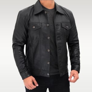 Men&#39;s Genuine Leather Jacket, Trucker Jacket, Real Leather Jacket, Personalized Gift for Him
