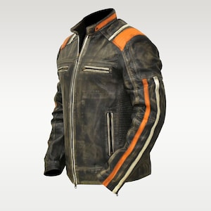 Blouson en cuir Cafe Racer vintage pour homme - Blouson de motard effet vieilli fait main, cadeau style rétro pour lui