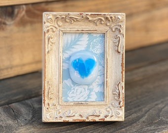 Framed Blue Fused Glass Heart