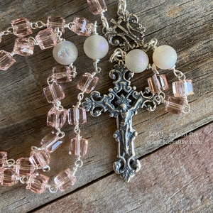Morganite, Druzy and Sterling Silver Heiloom Rosary