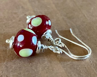 Red Polka Dot lampwork Earrings