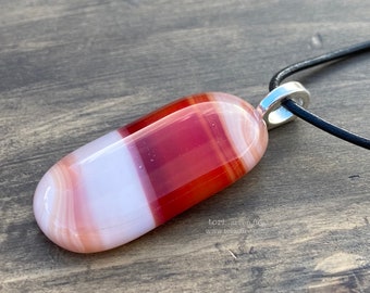 Red and White Fused Glass Pendant