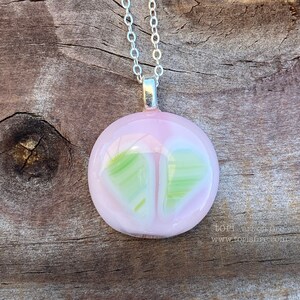 Pink and Green Fused Glass Heart Pendant