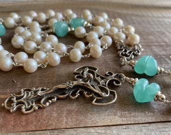 Pearl, Lampwork and Sterling Silver Heirloom Rosary