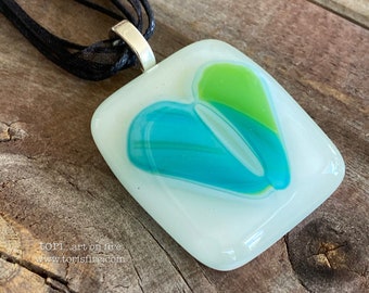 Blue, White and Green Fused Glass Pendant