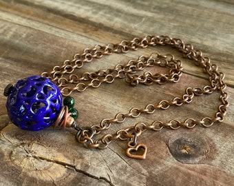 Blue Enamel and Copper Necklace