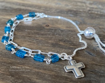Sterling Silver and Neon Blue Apatite Adjustable Bracelet