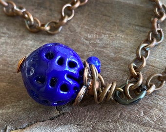 Blue Enamel and Copper Necklace