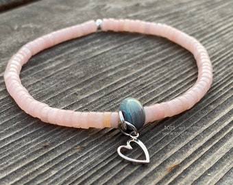 Pink Opal and Lampwork Stretch Bracelet