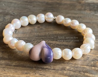 Pearl and Lampwork Stretch Bracelet