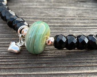 Black Onyx and Lampwork Stretch Bracelet