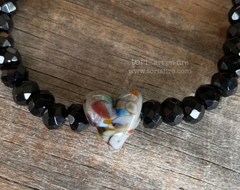Black Onyx and Lampwork Stretch Bracelet