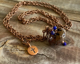 Brown Enamel and Copper Necklace