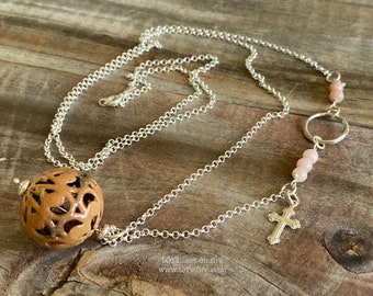 Peach and Brown Enamel and sterling Silver Necklace