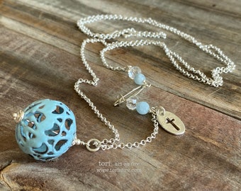 Light Blue Enamel Bead Necklace