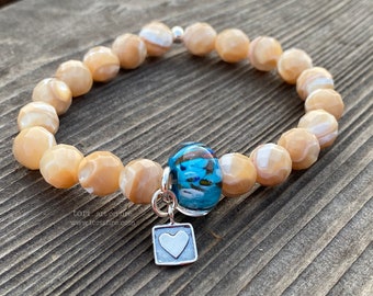 Mother of Pearl and Lampwork Stretch Bracelet