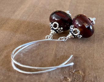 Dark Chocolate Lampwork and Sterling Drop Earrings