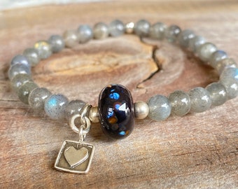 Labradorite and Lampwork Stretch Bracelet
