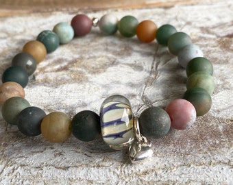 Fancy Jasper and Lampwork Stretch Bracelet