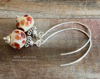 Ivory and Red LampWork Bed Earrings
