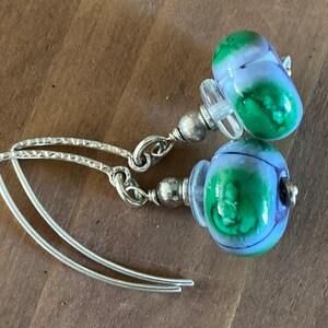 Purple and Green Lampwork Drop Earrings