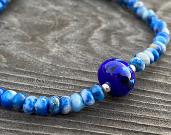 Denim Lapis and Lampwork Stretch Bracelet