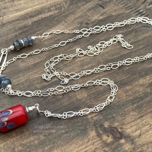 Red Lampwork, Labradorite and Sterling Silver Necklace
