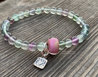 Flourite and Lampwork Stretch Bracelet