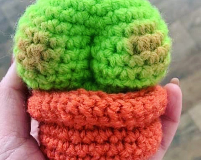 Handcrafted Crocheted Potted Cact-ASS - Vibrant Green with Rosy Butt cheeks and Flower Accent
