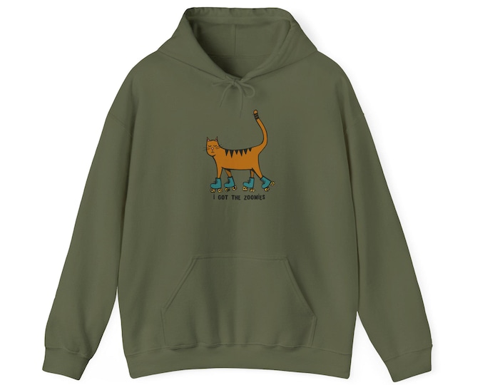 Cat on Roller Skates Hoodie, Cute Silly Fun Zoomies Sweatshirt, Unisex Pullover Jumper, Cat Lover Gift, Funny Animal Graphic Hoodie, Cat