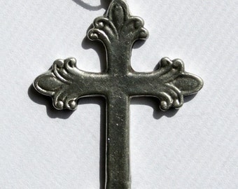 Pewter Cross Necklace Handmade French Catholic Design