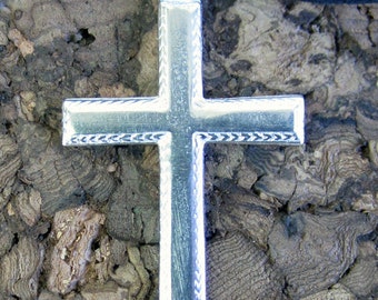 Cross Necklace - Silver Pewter with Detailed Boarder