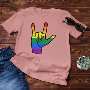 Comfort Colors®,Hand Sign Shirt, ASL Shirt, I Love You Shirt, ASL Awareness Shirt, Rainbow, LGBT Pride Shirt, Valentines Day Gift, Gift Tees