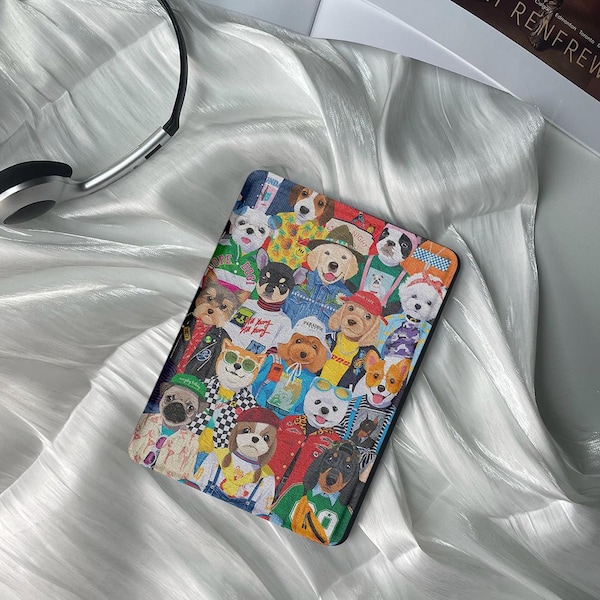 Dogs Crowd Kindle Case - Fits All New Kindle 12th Gen (2024/2022) and Paperwhite 6"/7" - New Kindle Case with Hand Strap for Dog Lovers