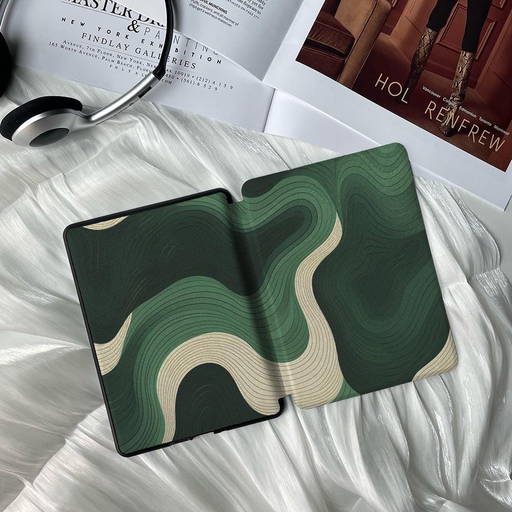 Minimalist Green Aesthetic Flow Kindle Cover - Fits All Kindle Models, Including Paperwhite 6.8&quot; and Kindle 6&quot; - Stylish and Protective Case