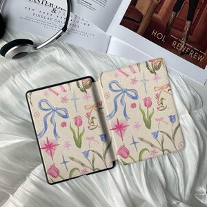 Pastel Bow Flowers Kindle Case With Hand Strap - Fits Kindle Paperwhite ...