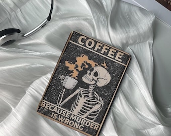 Coffee Skeleton Kindle Case with Hand Strap - Funny Skull Design Fits All Kindle Models, Including Paperwhite 6.8" - Personalized Gift Idea